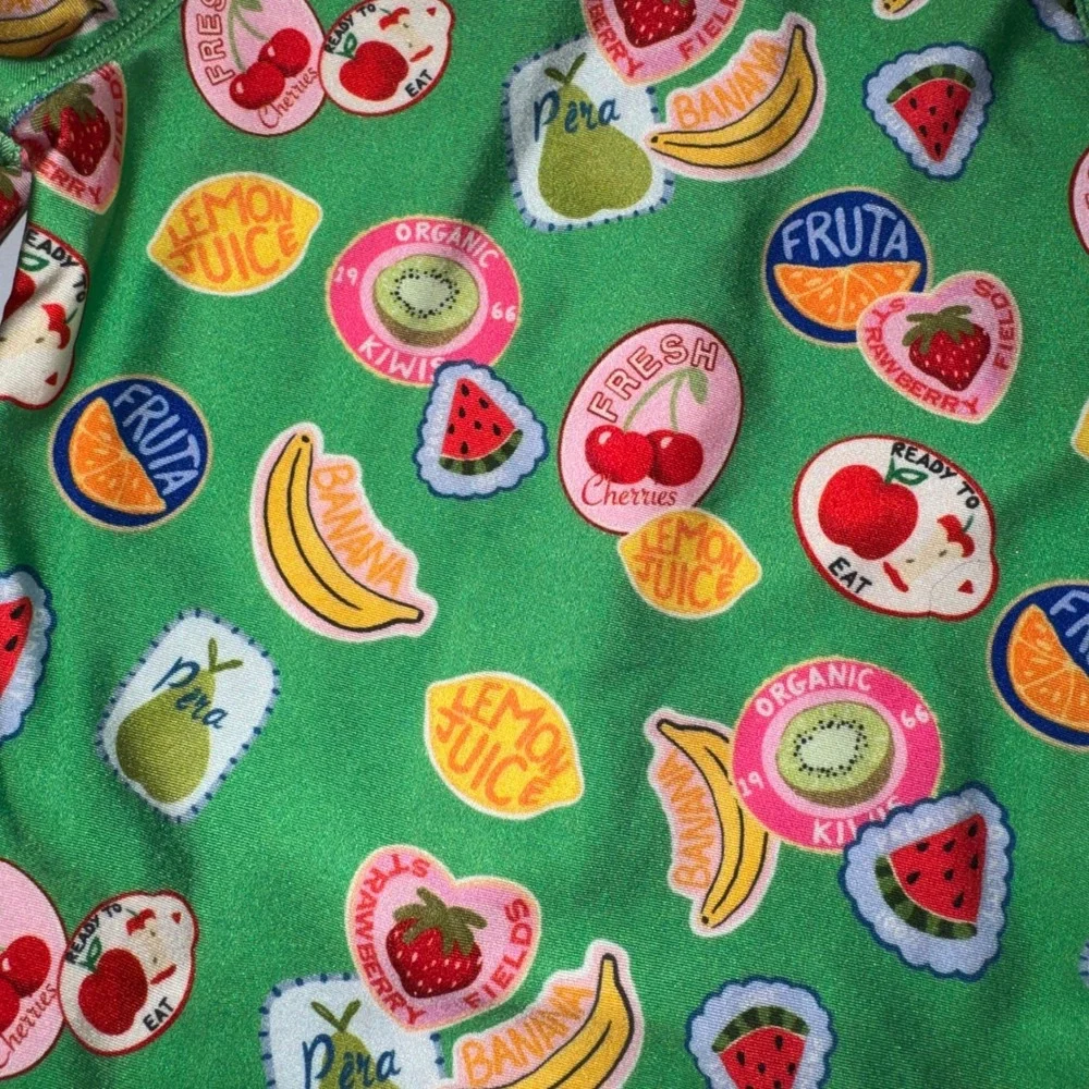 Cotton On Kids Swimsuit Set Girls 6 Green Red Fruit Gingham Long Sleeve 2pc